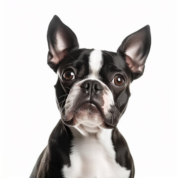 ai generated illustration of boston terrier dog close up portrait isolated on white