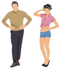 Vector illustration of pair of male and women in retro fashion.