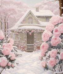 Fairy Roses, Winter Scene with Snow. Christmas, Advent. AI Generative