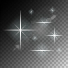 Clean and shine stars. Glittering light effect. Twinkle star on transparent background.