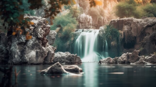 A soft focus image of a waterfall with a blurred background  AI generated illustration