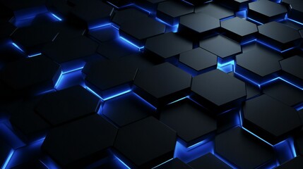 a black background with blue hexagons