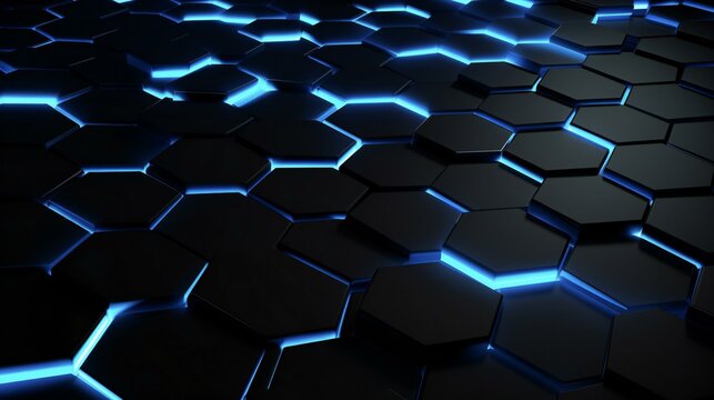 a black background with blue hexagons © Amena