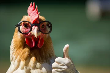 Tuinposter funny chicken in a shirt.chicken  giving thumbs up © KirKam