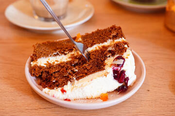 Homemade carrot cake with cream cheese frosting