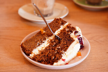 Homemade carrot cake with cream cheese frosting	
