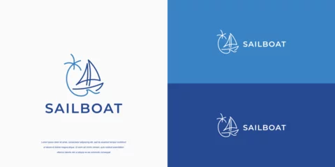 Fotobehang sail boat logo with wave icon © sn_std