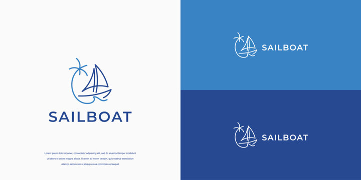 sail boat logo with wave icon