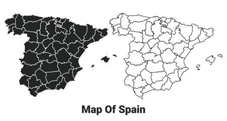Vector Black map of Spain country with borders of regions