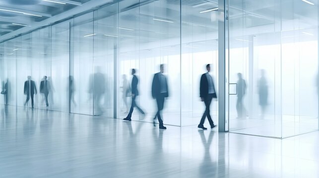 blurred business people in white glass office background  AI generated illustration