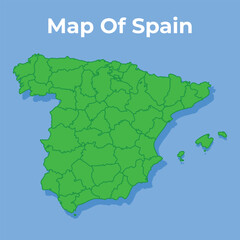 Detailed map of Spain country in green vector illustration
