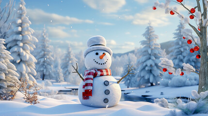 Obraz premium cute snowman in winter for christmas, banner