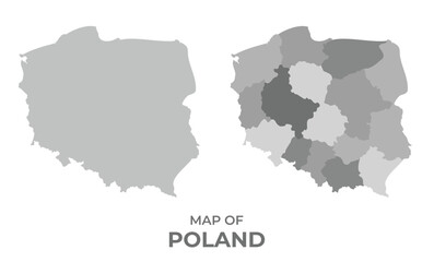 Fototapeta premium Greyscale vector map of Poland with regions and simple flat illustration