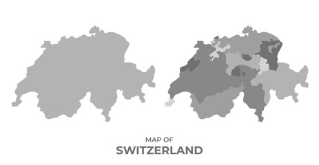 Greyscale vector map of Switzerland with regions and simple flat illustration