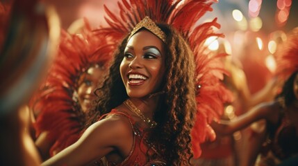 Colorful Brazilian Carnival with Samba Dancers - obrazy, fototapety, plakaty