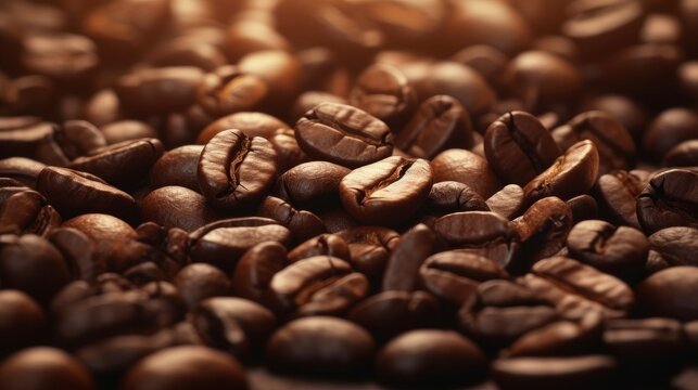 Flying coffee beans background Close-up brown coffe  AI generated illustration