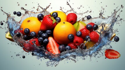 fruit splash fictitious  AI generated illustration - obrazy, fototapety, plakaty