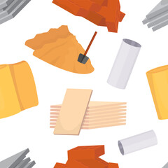 build materials pattern. bricks sand, cement cement slabs, construction industry supplies insulation roofing cartoon minimalistic items. vector cartoon blocks for building seamless pattern.