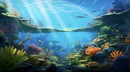 Obraz na płótnie Canvas underwater scene with coral reefs and fish