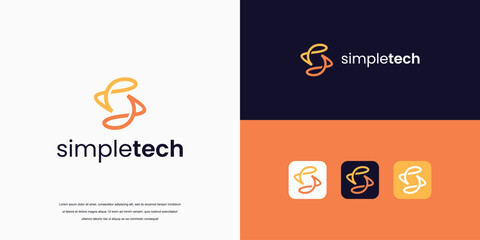 abstract logo design, letter S logo technology company - obrazy, fototapety, plakaty