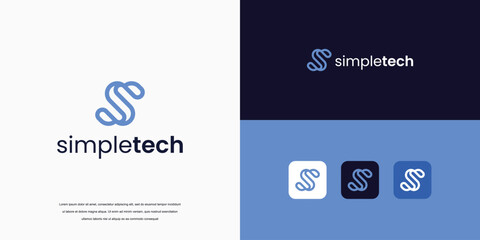 Simple logo line art, abstract logo design, letter S logo technology company