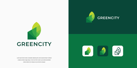 simple logo, green city building logo design concept - obrazy, fototapety, plakaty