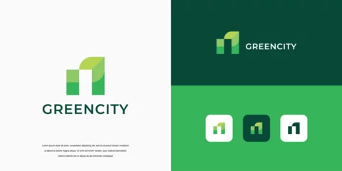 Foto op Plexiglas simple logo, green city building logo design concept © sn_std
