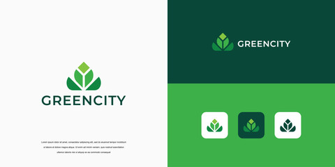 simple logo, green city building logo design concept