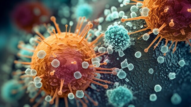 Macro close up shot of bacteria and virus cells  AI generated illustration