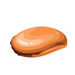 Mussel vector illustration. Cartoon isolated top view of one bivalve mollusc without shell, delicatessen seafood and delicacy for cooking restaurant or home menu dishes, fresh raw single mussel
