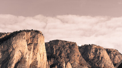 Snowy mountains in the clouds