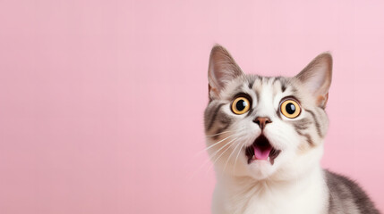 Obraz premium surprised cat with big eyes on a pastel color background, big sales