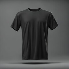 A black t-shirt with a blank background