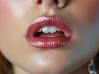 primer plano de unos labios pintados de mujer