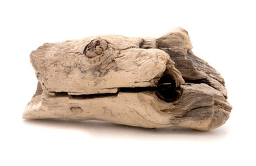 Fototapeta premium A wooden stick turned by the sea, driftwood on a white background