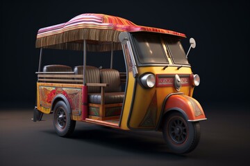 3D illustration of a traditional Thai tuk-tuk vehicle. Generative AI