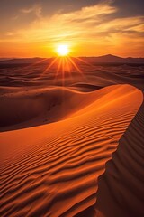 Fototapeta na wymiar A desert sunset over sand dunes AI generated illustration
