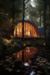 A peaceful retreat tucked away in the forest  AI generated illustration