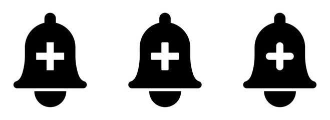 Bell with plus vector icons, medicine vector icons set