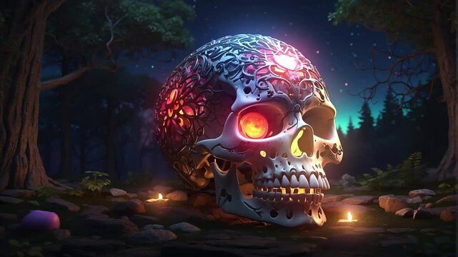 A Colorful mandala art Skull at Halloween night