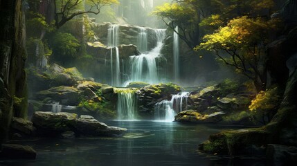 A serene and peaceful waterfall in the heart of nature  AI generated illustration
