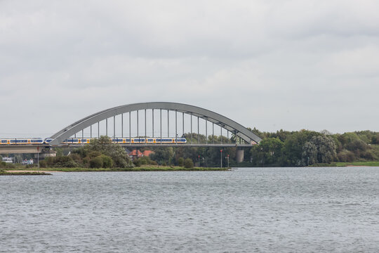 Railway bridge over the river Lek near the city of Culemborg.