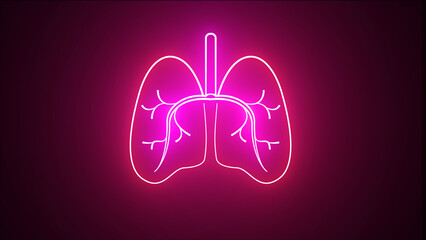 Glowing purple and red neon neon human lungs Human respiratory system, lungs, and anatomy Bright neon line Lungs icon isolated on black background.