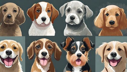 Obraz premium Group of different dog breeds, cute puppy illustration set