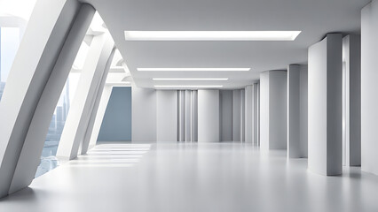 3d rendering of abstract empty white room with light from the side.