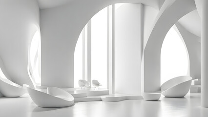 3d rendering of abstract indoor architecture in modern style with furniture.