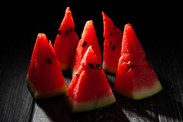 watermelon slice on wood background