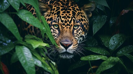 Obraz premium Elusive Jaguar Blend in Dense Jungle Foliage