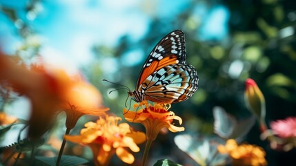 Tropical Butterfly Sipping Nectar from Flower