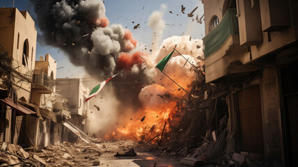 Missile explosion on a street - obrazy, fototapety, plakaty
